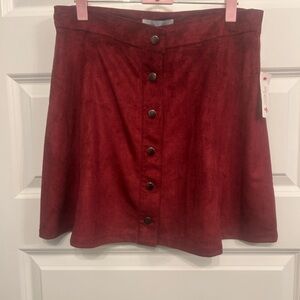 She + Sky Burgundy Button-Front Mini Skirt